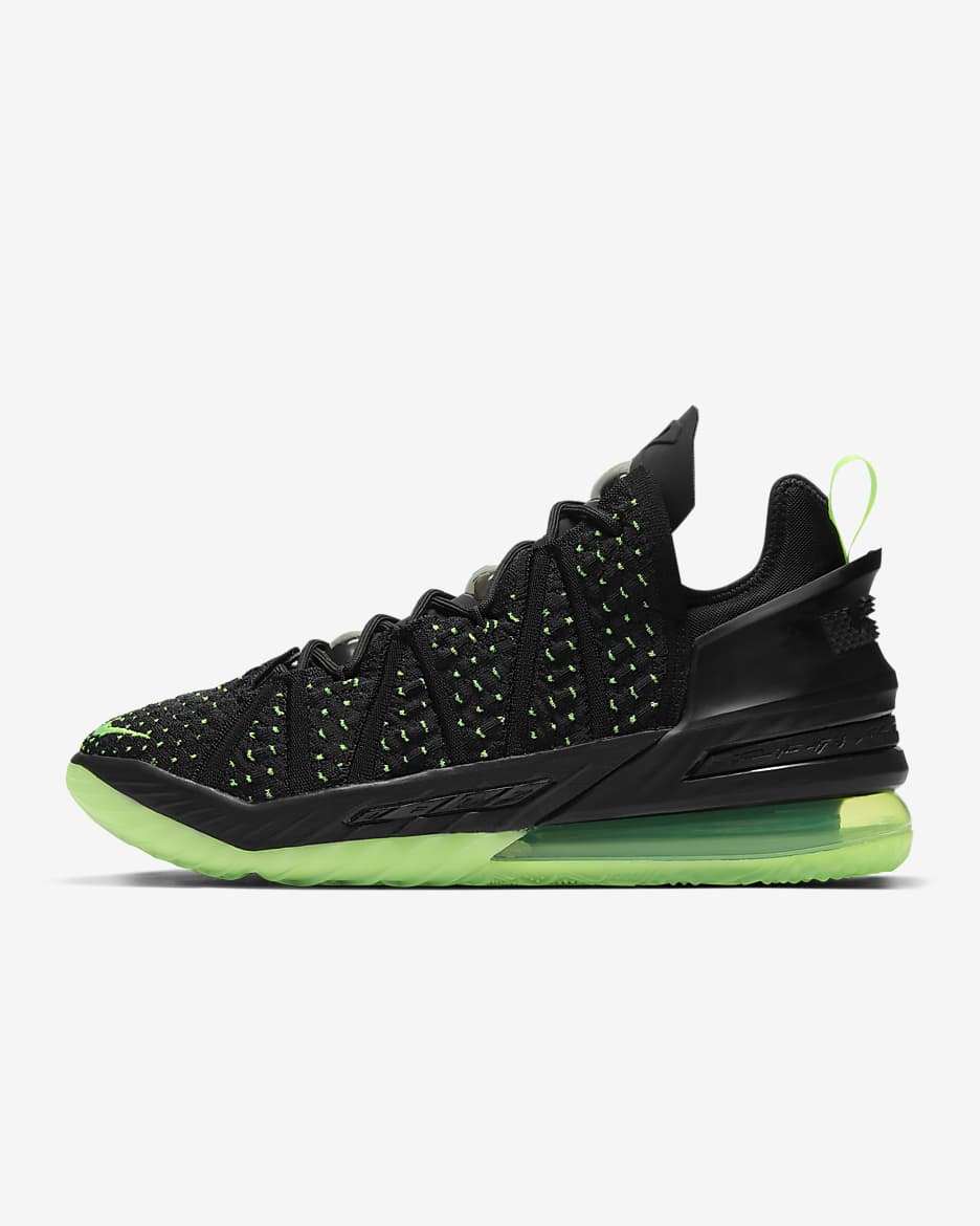 Calzado de básquetbol LeBron 18 "Black/Electric Green" - Negro/Negro/Verde eléctrico