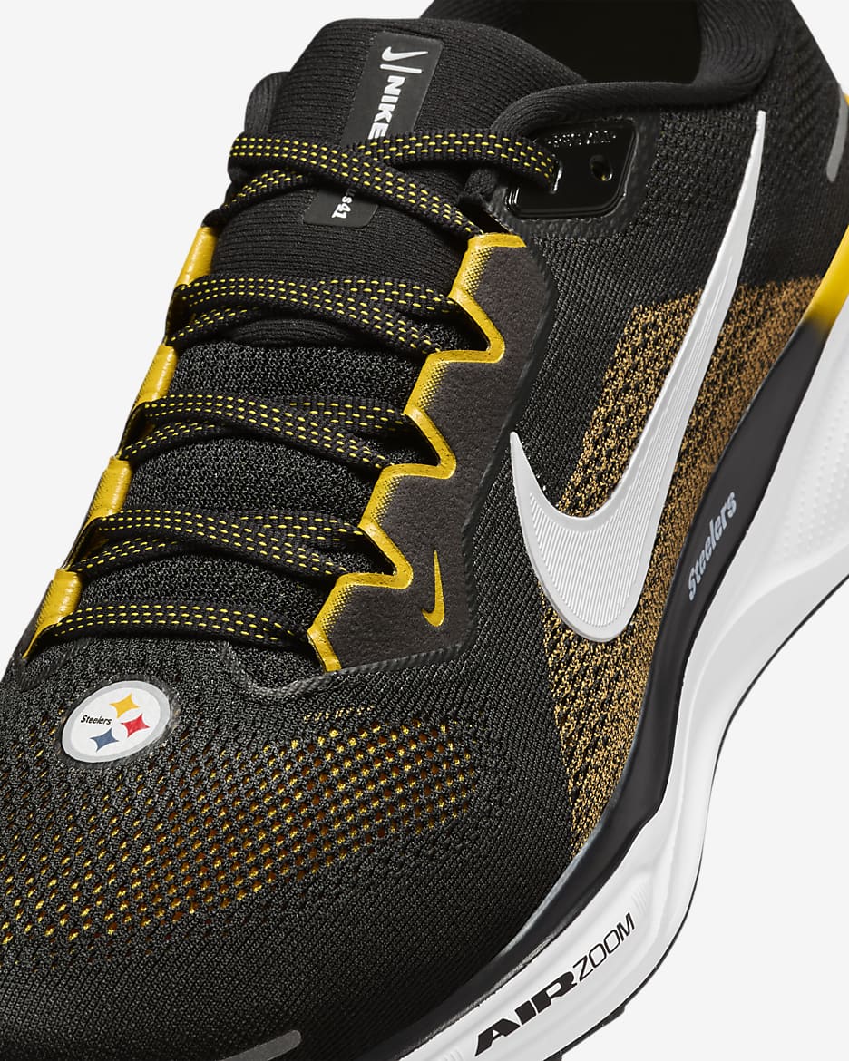 Tenis de correr en pavimento para hombre Nike Pegasus 41 NFL Pittsburgh Steelers - Negro/Blanco/Oro universitario/Blanco