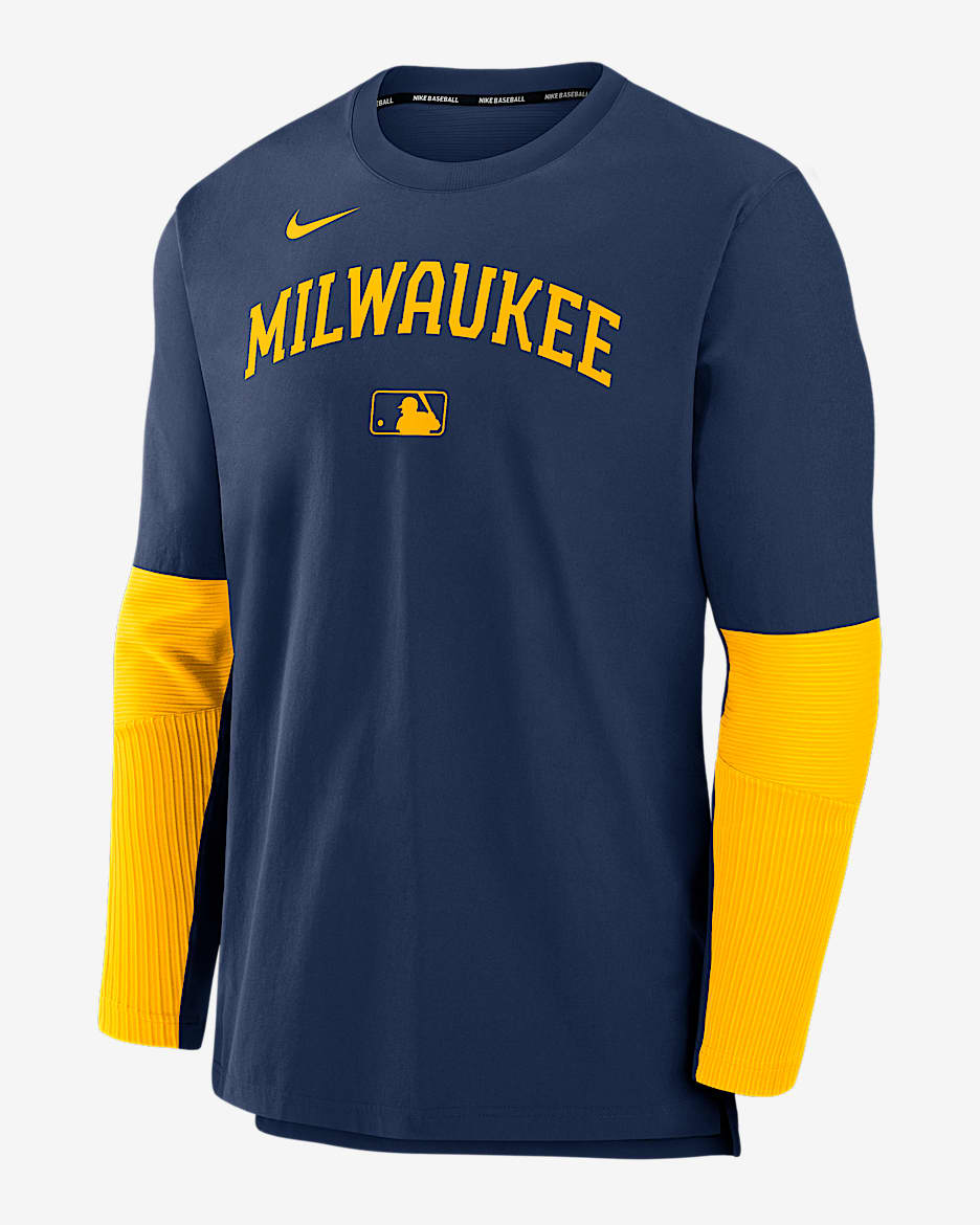 Milwaukee Brewers Authentic Collection Player Men's Nike Dri-FIT MLB Pullover Sweatshirt - Navy