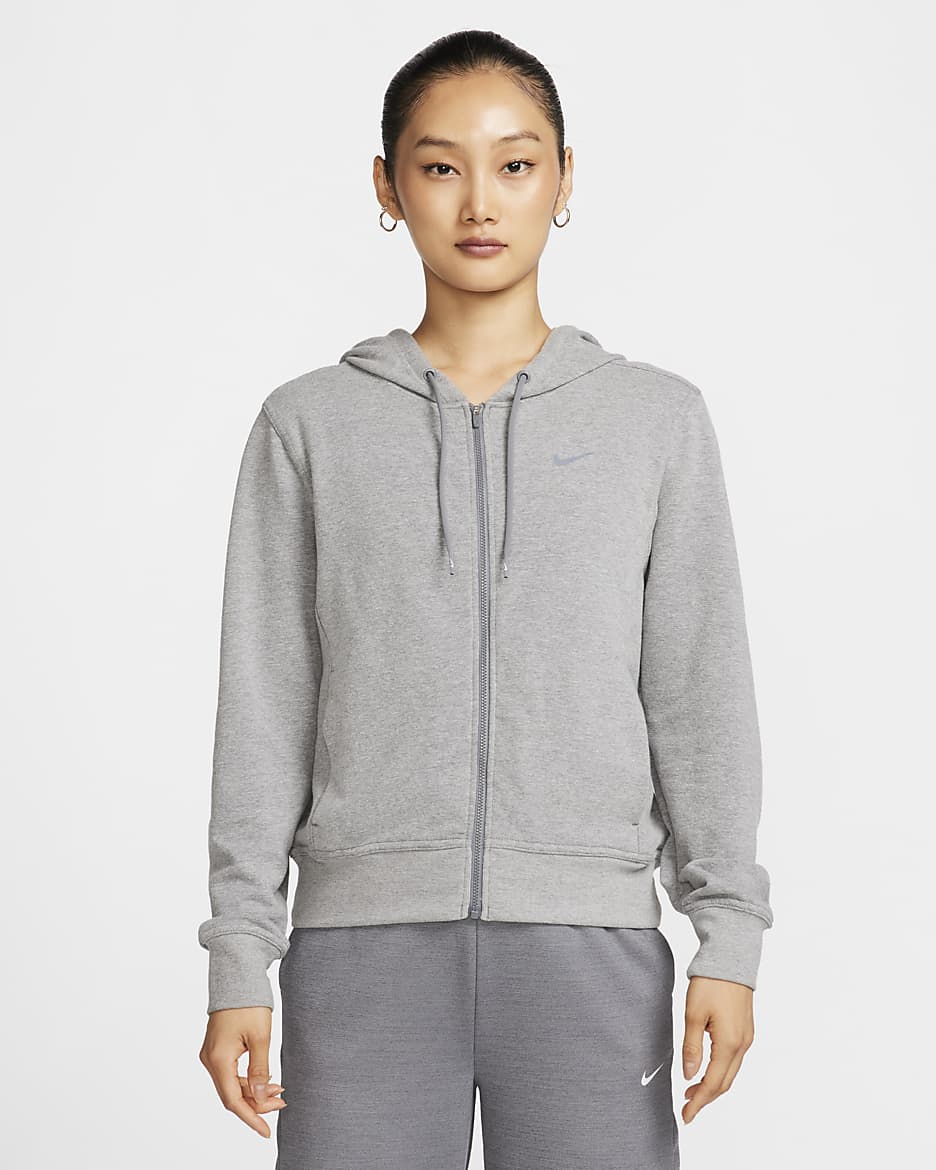 Nike Dri-FIT One Women's Full-Zip French Terry Hoodie - Carbon Heather/Black