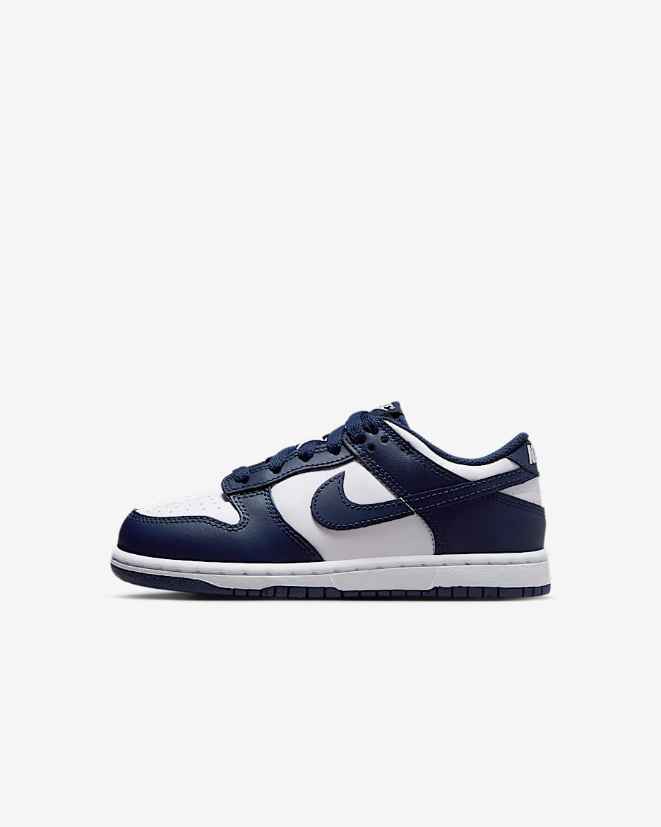 Nike Dunk Low Younger Kids' Shoes - White/White/Midnight Navy