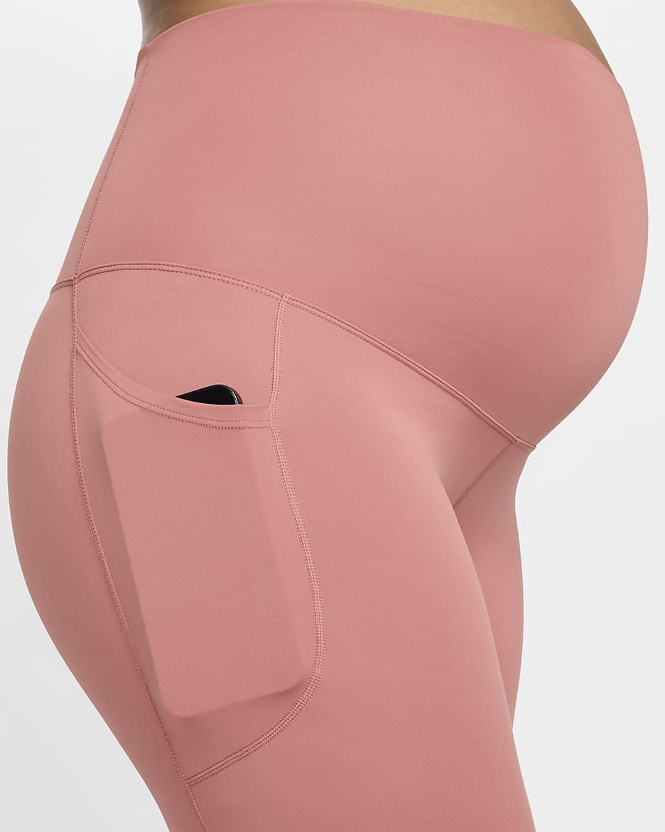 Nike (M) One Dri-FIT Bike Shorts (ca. 20 cm) mit hohem Bund und Taschen für Damen (Schwangere und Mütter) - Canyon Pink