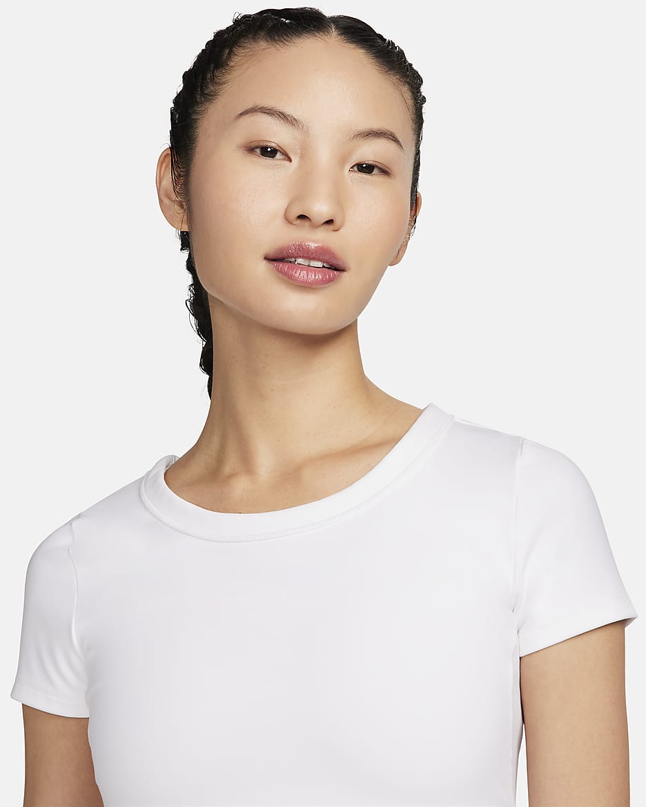 Nike One Fitted Women's Dri-FIT Short-Sleeve Cropped Top - White/Black