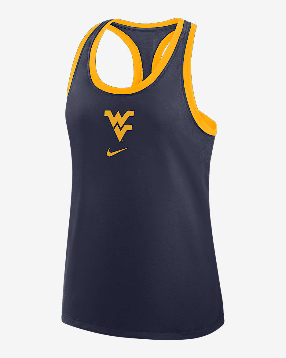 Camiseta de tirantes universitaria Nike con espalda deportiva para mujer West Virginia Primetime Shadow - Azul marino