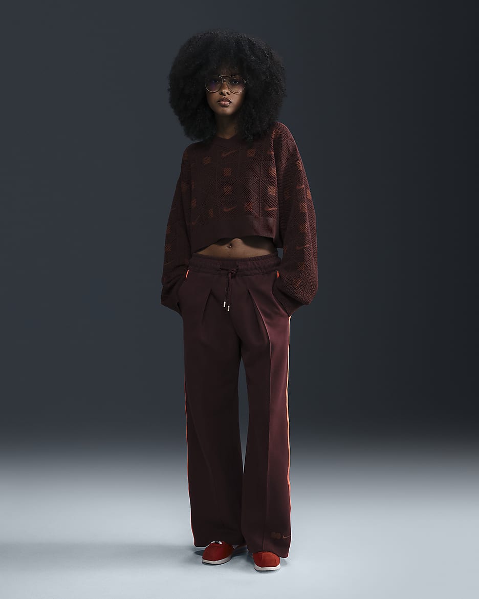 Pants de tejido Knit holgados de tiro alto para mujer Naomi Osaka - Burdeos enérgico/Carmesí brillante/Poni oscuro