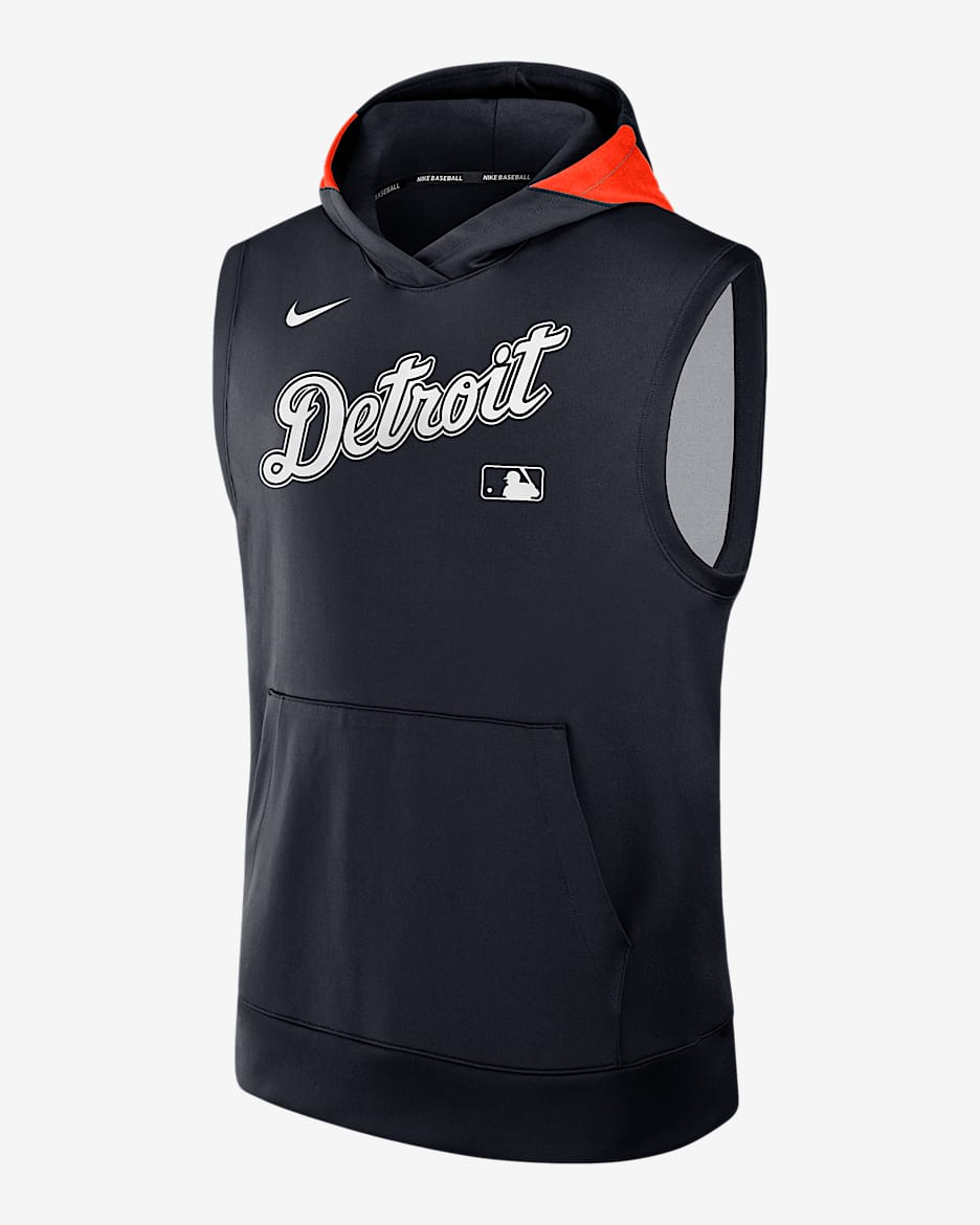 Sudadera con gorro sin cierre ni mangas Nike Dri-FIT de la MLB para hombre Detroit Tigers Authentic Collection - Azul marino