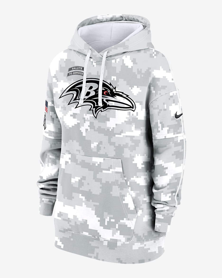 Baltimore Ravens Salute to Service Primary Edge Club Women's Nike NFL Pullover Hoodie - White