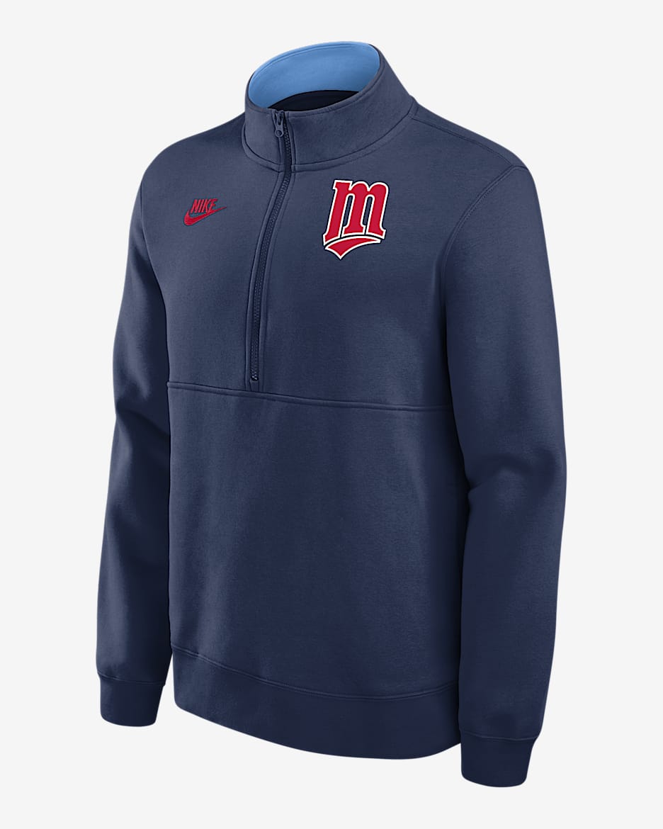 Sudadera de cuello redondo Nike de la MLB de medio cierre para hombre Minnesota Twins Cooperstown - Azul marino