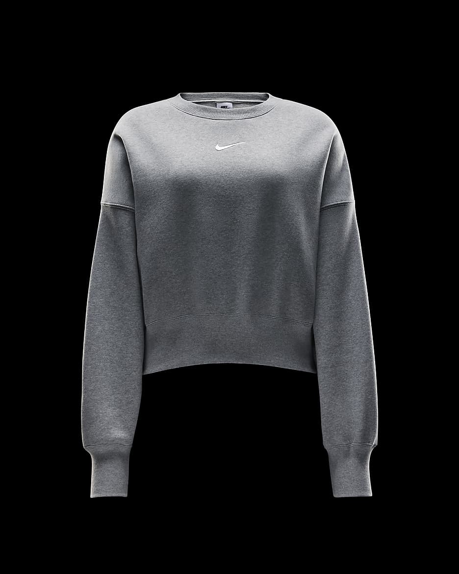 Oversized Nike Sportswear Phoenix Fleece-sweatshirt med rund hals til kvinder - Dark Grey Heather/Sail