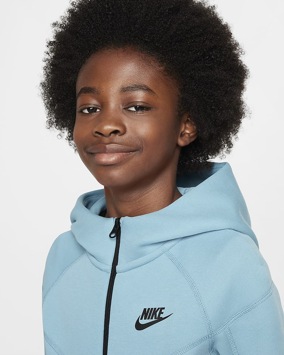 Mikina Nike Sportswear Tech Fleece s kapucí a dlouhým zipem pro větší děti (chlapce) - Denim Turquoise/Černá/Černá