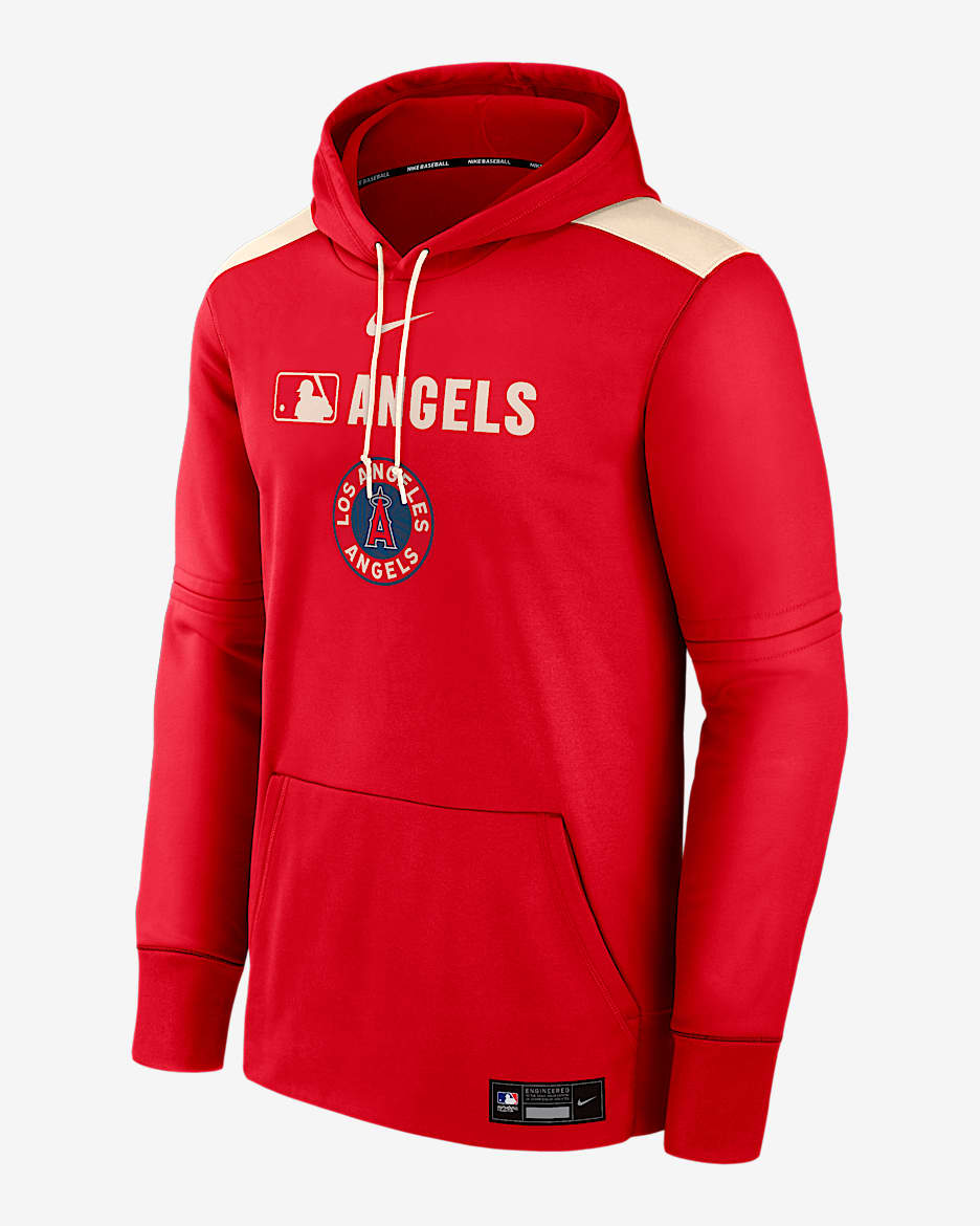 Sudadera con gorro sin cierre Nike Therma de la MLB para hombre Los Angeles Angels Authentic Collection City Connect - Rojo