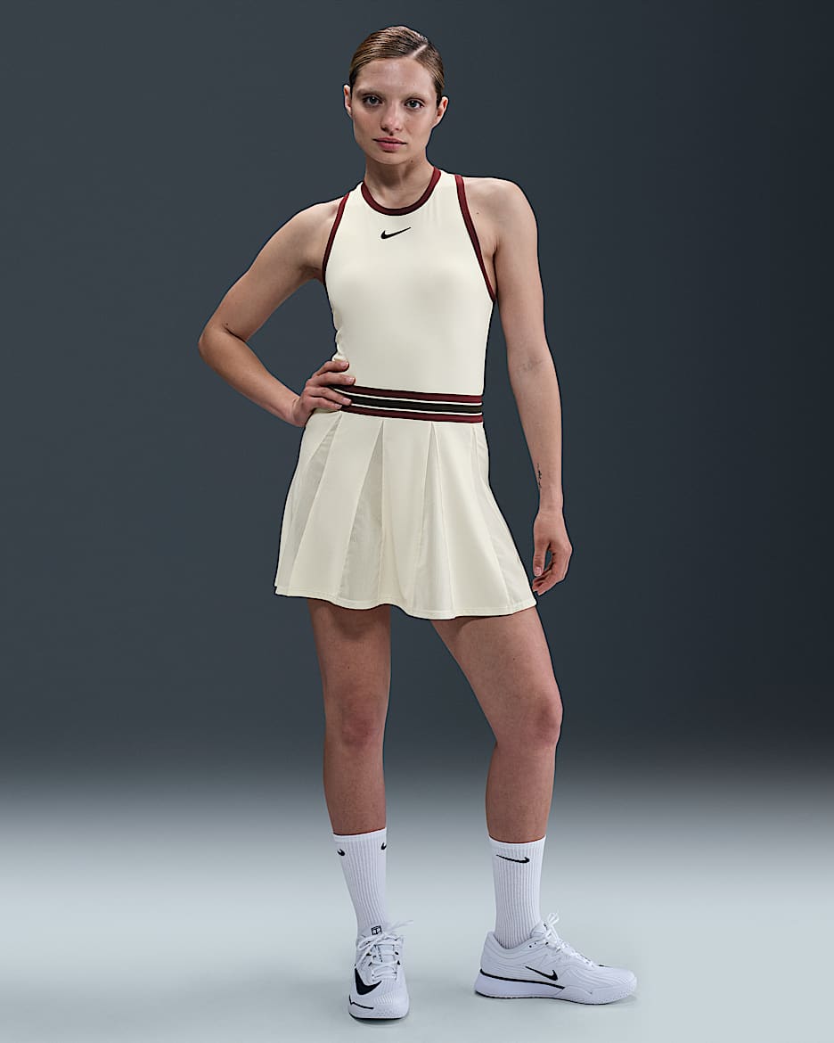 NikeCourt Slam Women's Dri-FIT Tennis Dress - Pale Ivory/Dark Team Red/Dark Team Red/Black