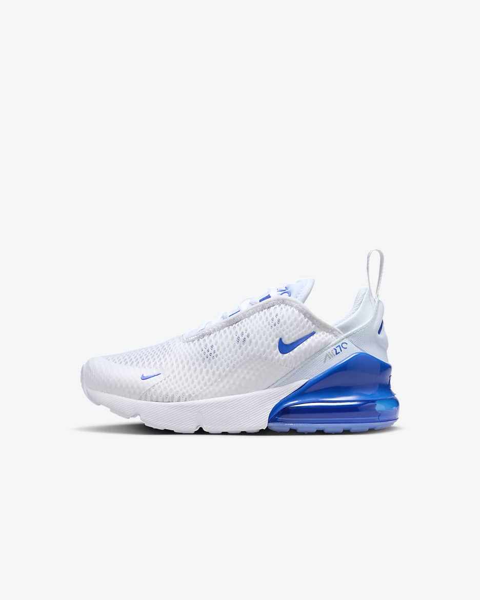 Tenis para niños de preescolar Nike Air Max 270 - Blanco/Gris lobo/Blanco/Royal juego