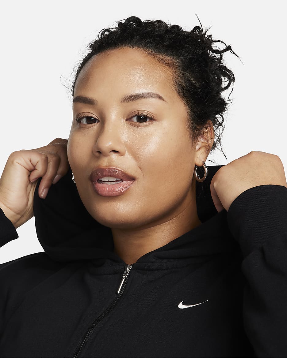 Nike Sportswear Chill Terry 女款寬鬆全長式拉鍊法國毛圈布連帽上衣 (加大尺寸) - 黑色/Sail