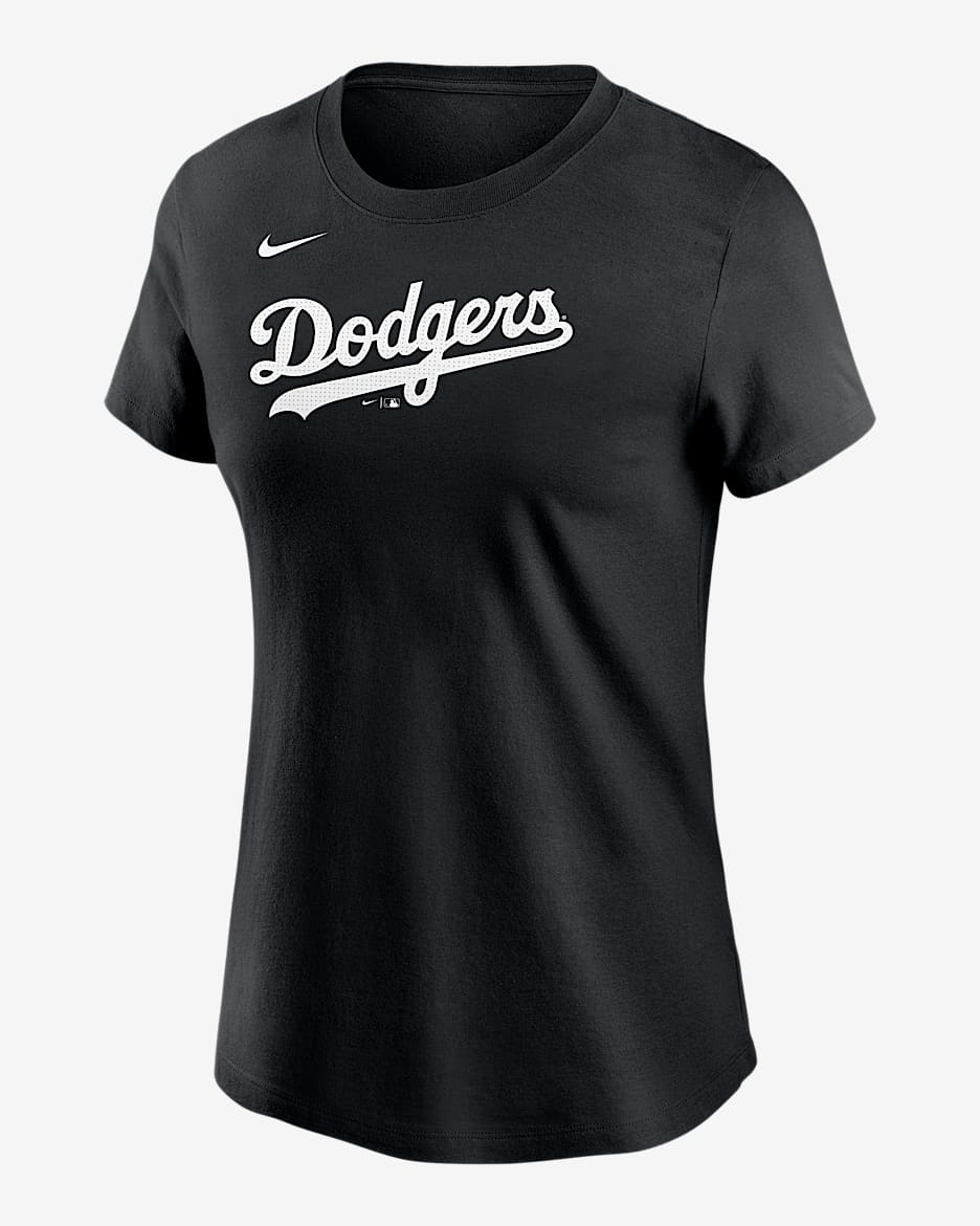 Playera Nike de la MLB para mujer Los Angeles Dodgers Wordmark - Negro