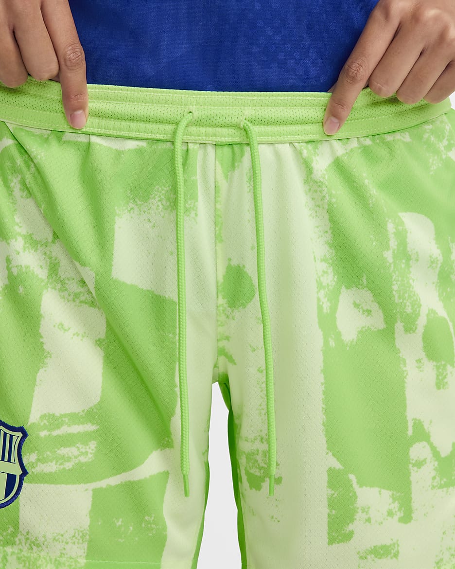 3e short de foot replica Nike Dri-FIT FC Barcelona 2024/25 Stadium pour femme - Barely Volt/Lime Blast/Old Royal