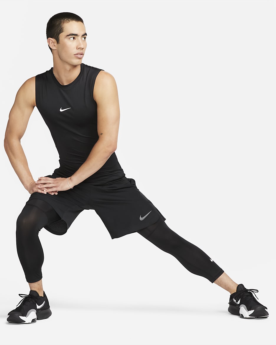 Nike Pro Men's Dri-FIT Tight Sleeveless Fitness Top - Black/White