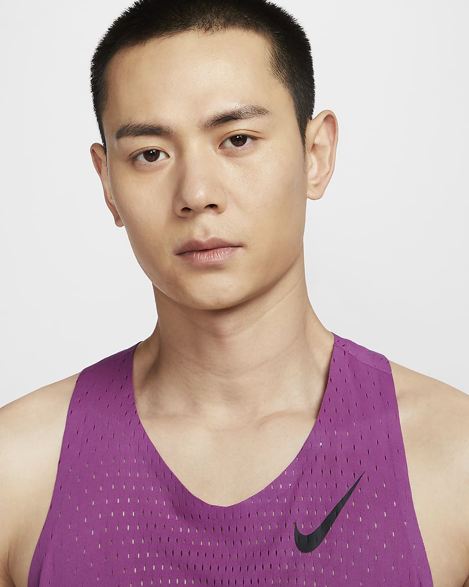 Nike AeroSwift 男款 Dri-FIT ADV 跑步無袖上衣 - Hot Fuchsia/黑色