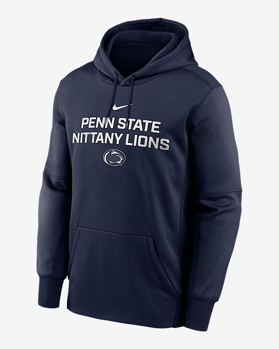 Sudadera con gorro sin cierre universitaria Nike Therma para hombre Penn State Team Stacked - Azul marino