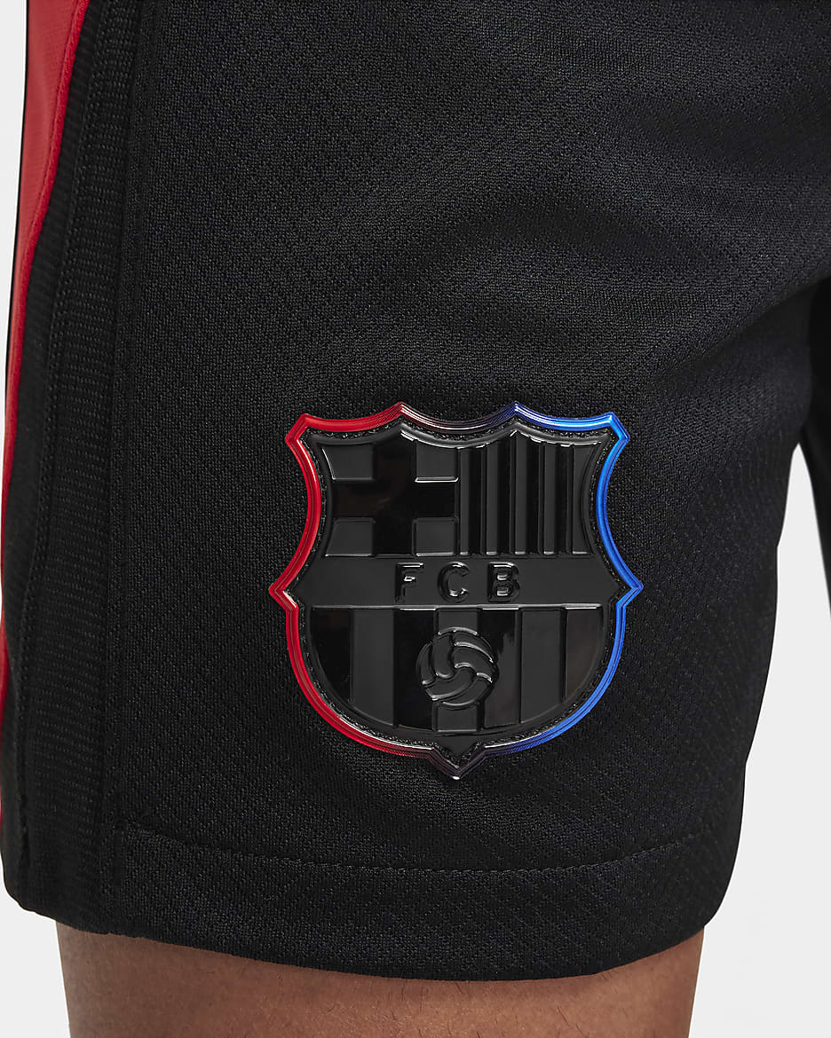 FC Barcelona 2024/25 Stadium Away Nike Replika-Fußballshorts mit Dri-FIT-Technologie (ältere Kinder) - Schwarz/University Red/Hyper Royal/Schwarz