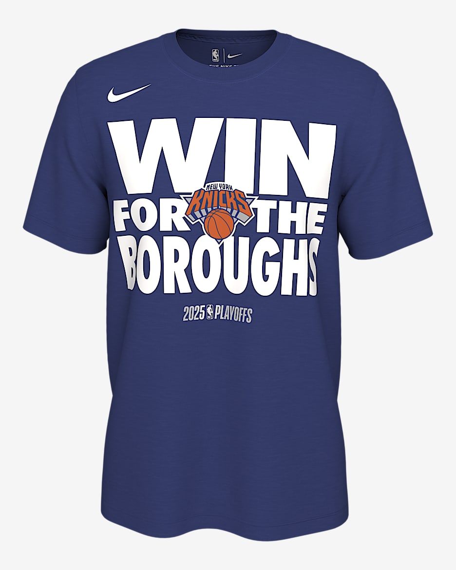 Playera Nike de la NBA para hombre New York Knicks Playoff Mantra 2025 - Azul enérgico