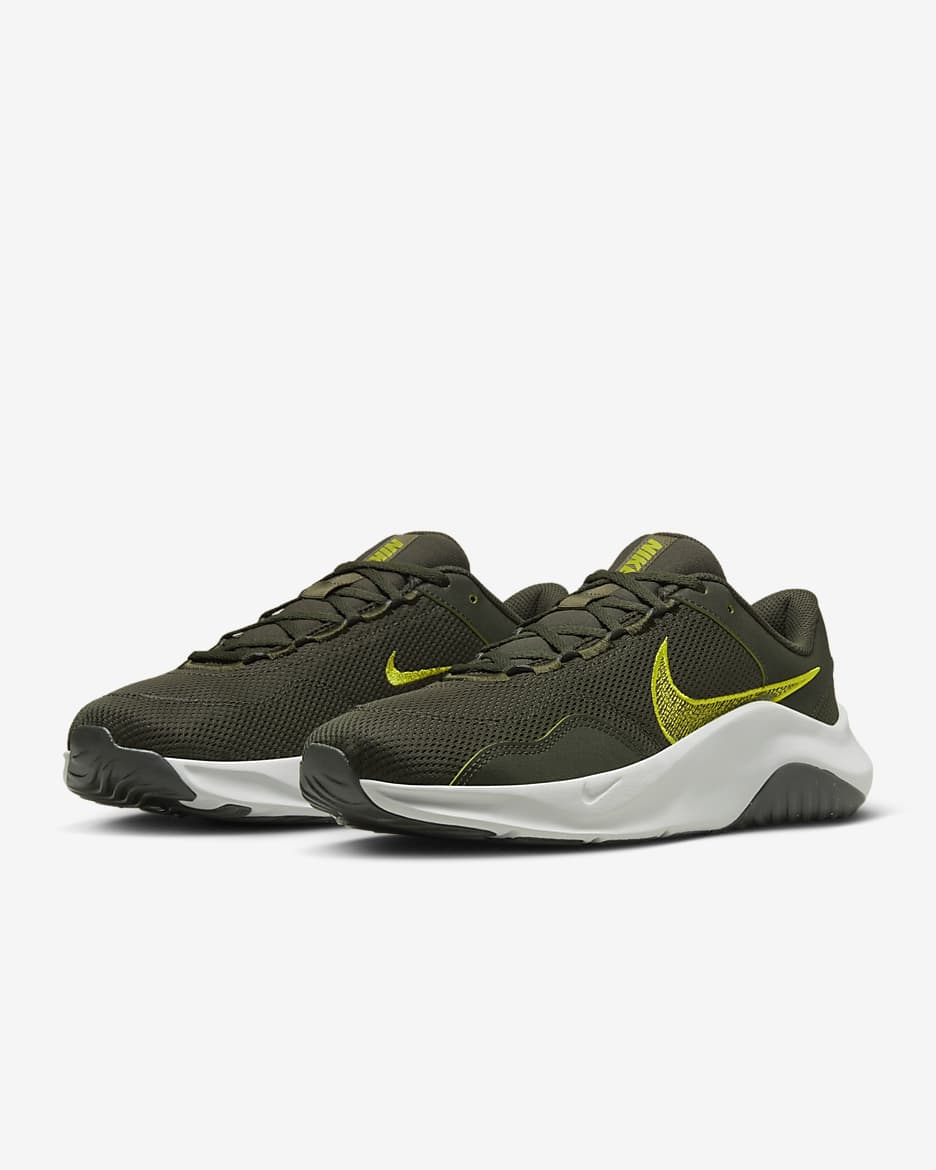 Nike Legend Essential 3 Next Nature Men's Workout Shoes - Sequoia/Light Silver/Medium Olive/High Voltage