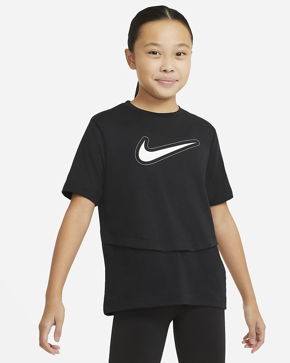 Nike Dri-FIT Trophy Big Kids' (Girls') Short-Sleeve Training Top - Black/Black/White