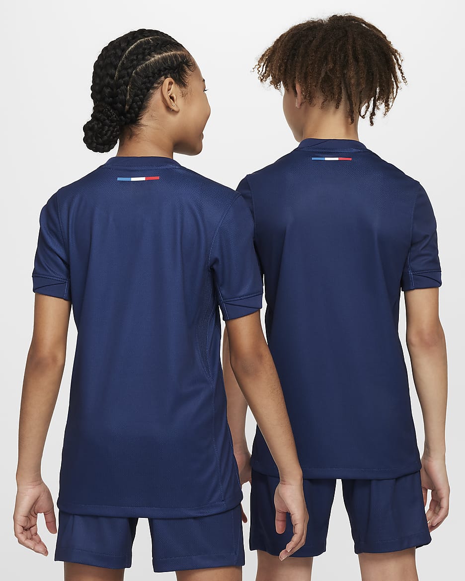 Camisola de futebol de réplica Nike Dri-FIT do equipamento principal Stadium Paris Saint-Germain 2024/25 Júnior - Midnight Navy/Midnight Navy/Branco