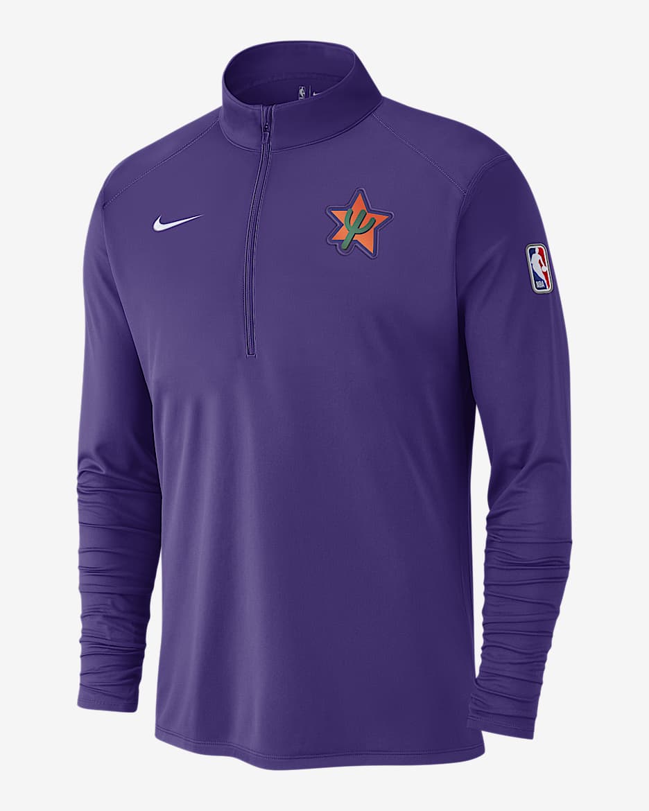 Playera de manga larga Nike Dri-FIT de la NBA de 1/2 cierre para hombre Phoenix Suns City Edition - Morado campo/Negro/Blanco