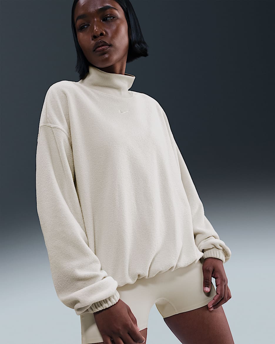 Nike Sportswear Phoenix Plush Women's Cozy Fleece Oversized Mock-Neck Top - Light Bone/Sail