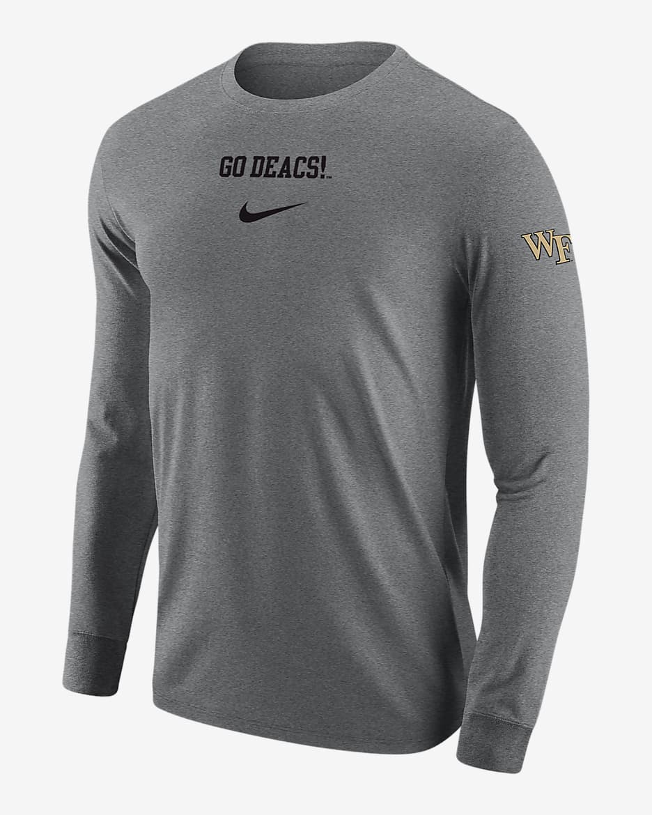 Playera de manga larga universitaria Nike para hombre Wake Forest - Gris oscuro jaspeado