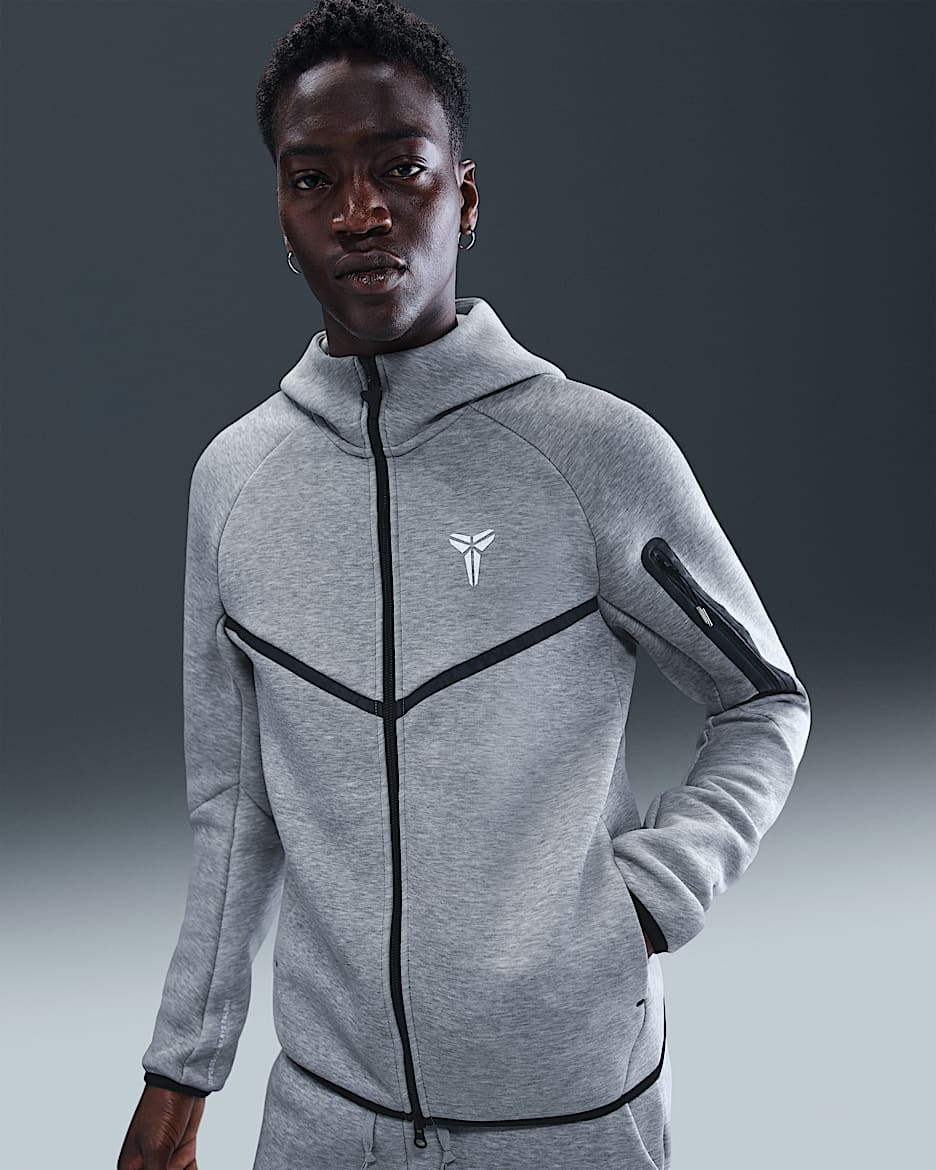 Kobe Men's Tech Fleece Full-Zip Windrunner Jacket - Dark Grey Heather/White