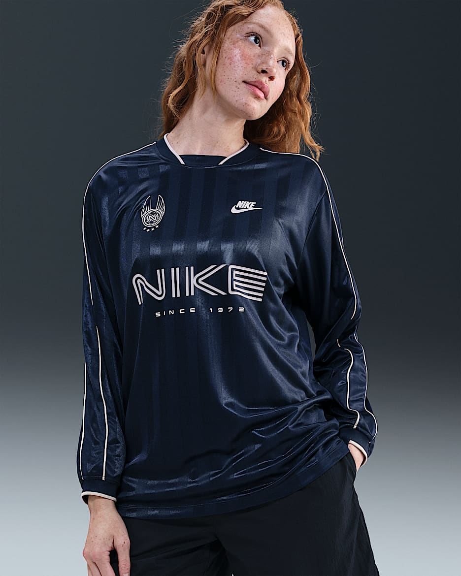 Nike Sportswear Women's Long-Sleeve Jersey Top - Midnight Navy/Silt Red