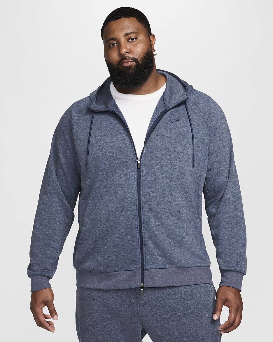 Nike Primary Men's Dri-FIT UV Full-Zip Versatile Hoodie - Obsidian/Heather/Obsidian