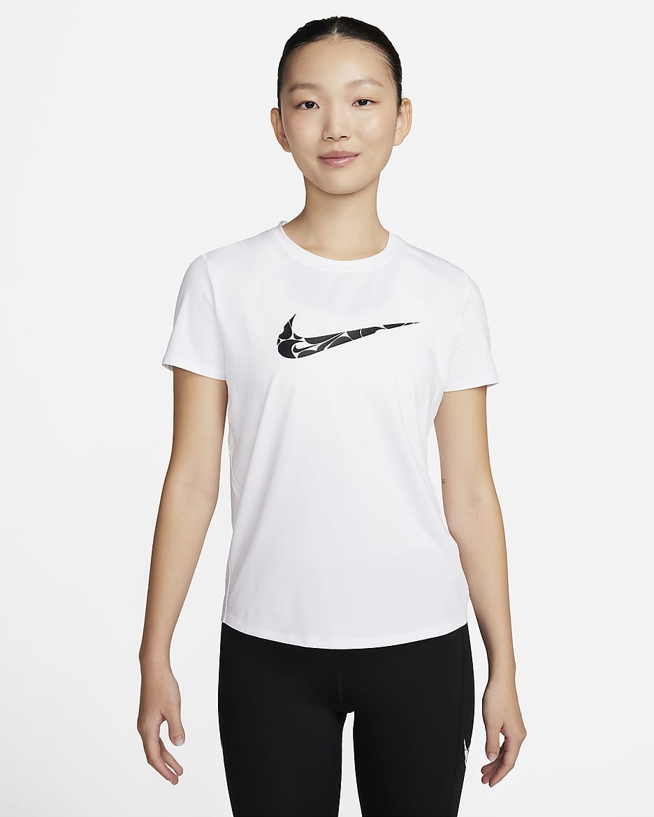 ナイキ ワン スウッシュ ウィメンズ Dri-FIT ショートスリーブ ランニングトップ - ホワイト/ブラック