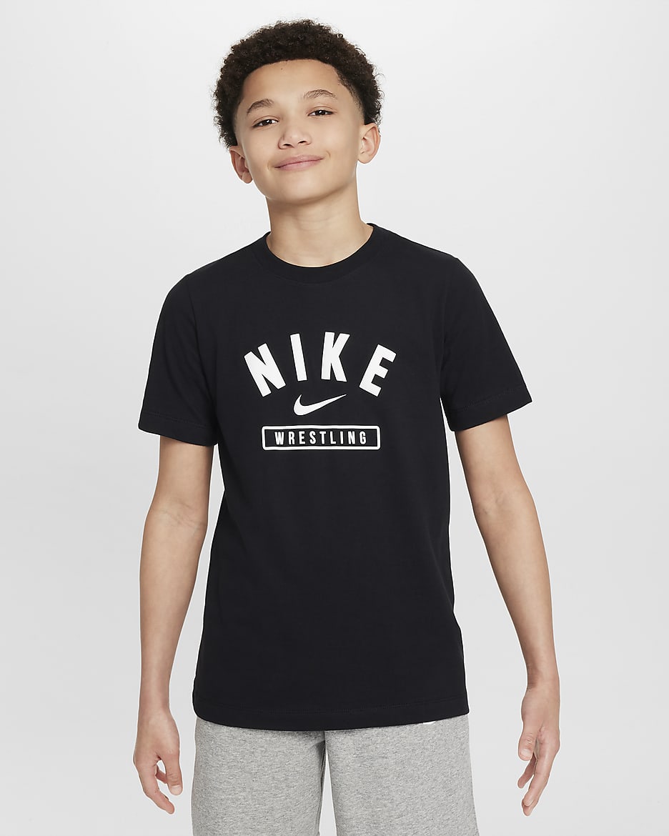 Playera de lucha para niños talla grande Nike - Negro/Blanco