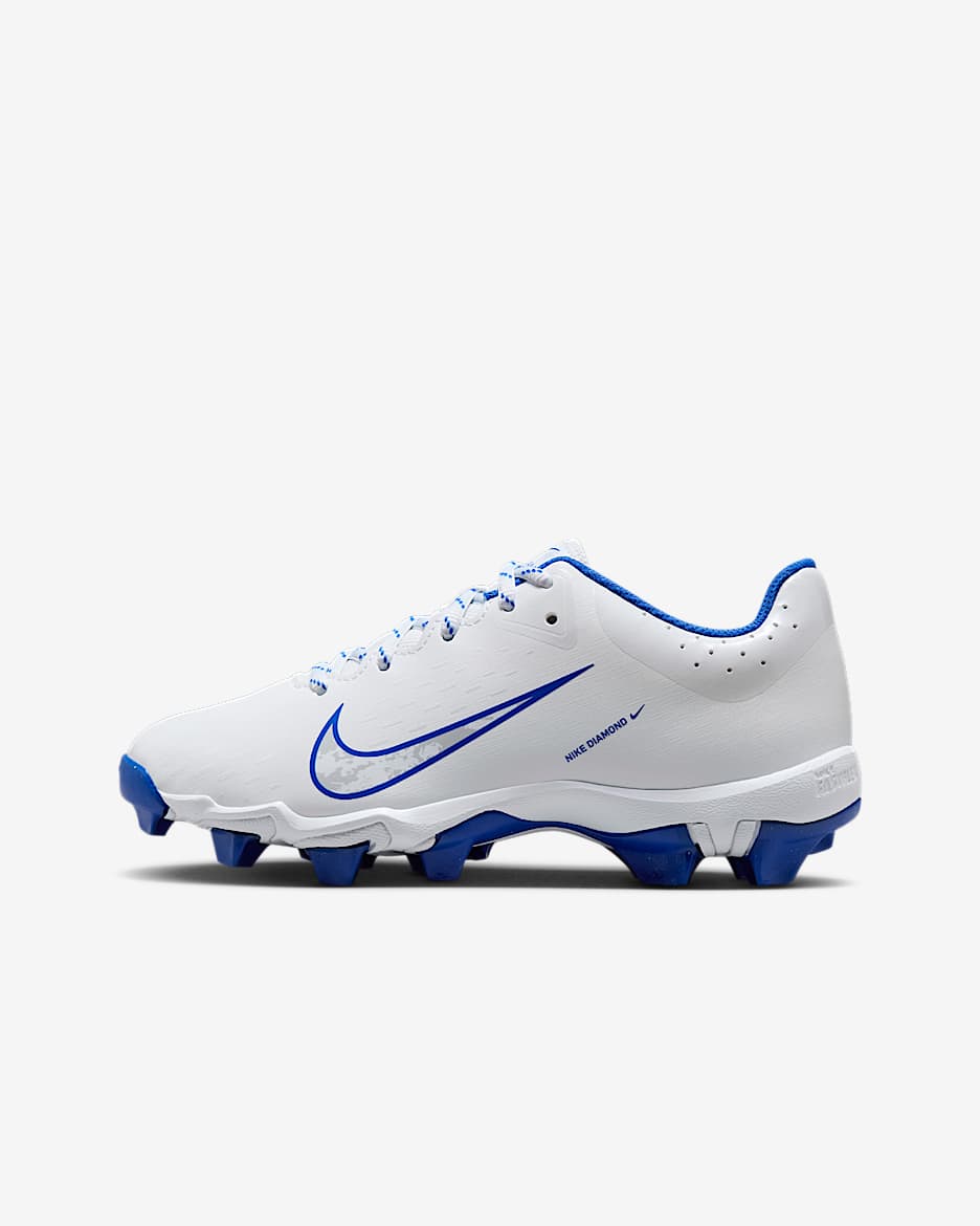 Tacos de softball para niños grandes Nike Hyperdiamond 4 Keystone - Blanco/Platino puro/Hiperroyal
