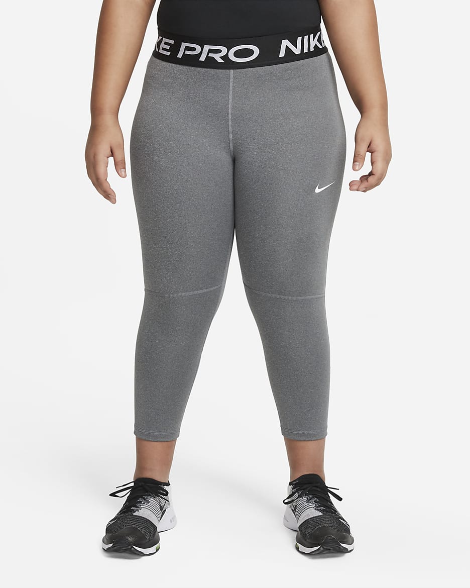Nike Pro Dri-FIT Leggings capris para niña talla grande (talla extendida) - Carbono jaspeado/Blanco