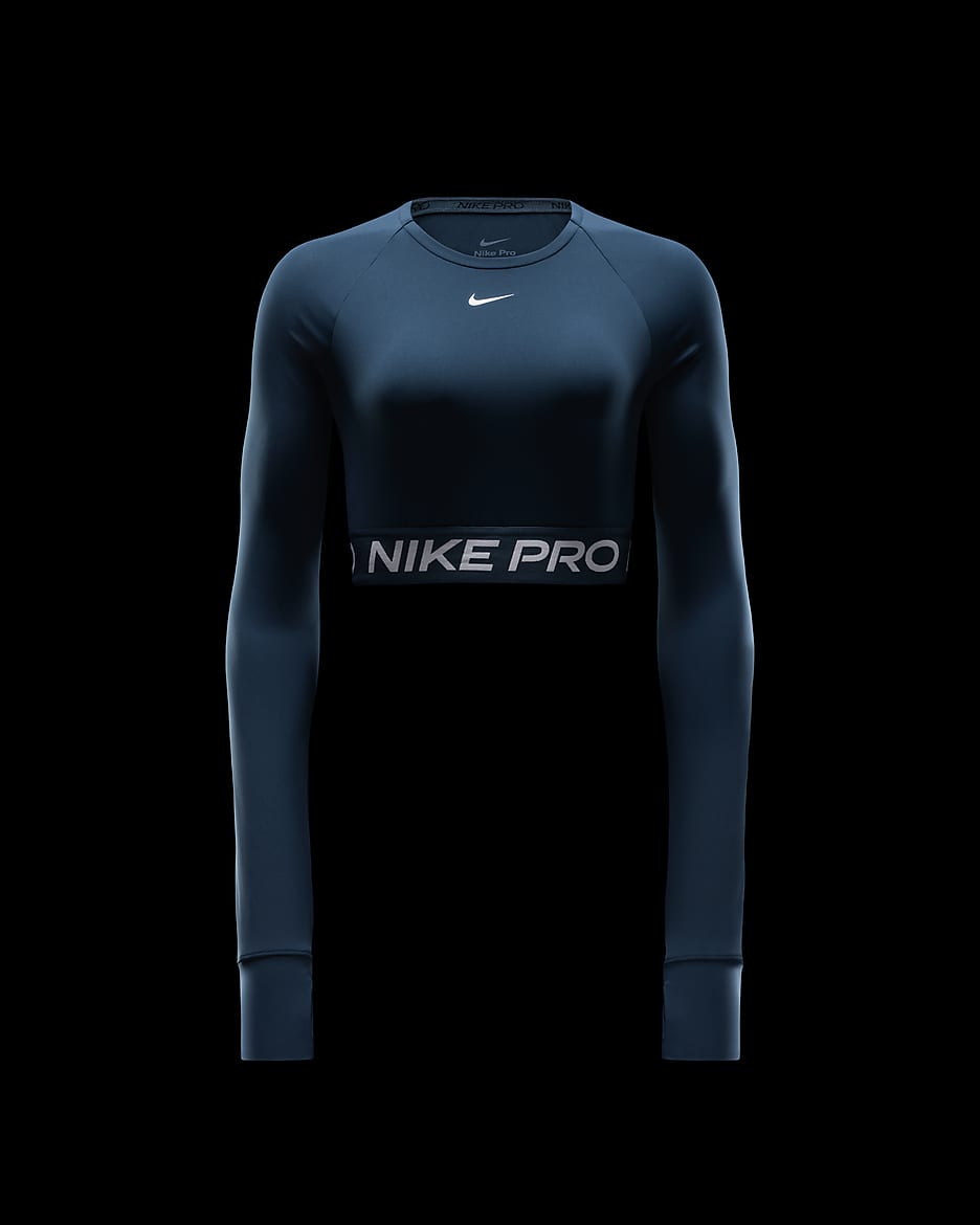 Nike Pro Dri-FIT rövid szabású, hosszú ujjú női felső - Armory Navy/Fekete/Fehér