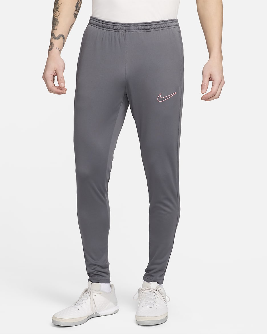 Nike Dri-FIT Academy Men's Zip Football Pants - Iron Grey/Iron Grey/Iron Grey/Sunset Pulse