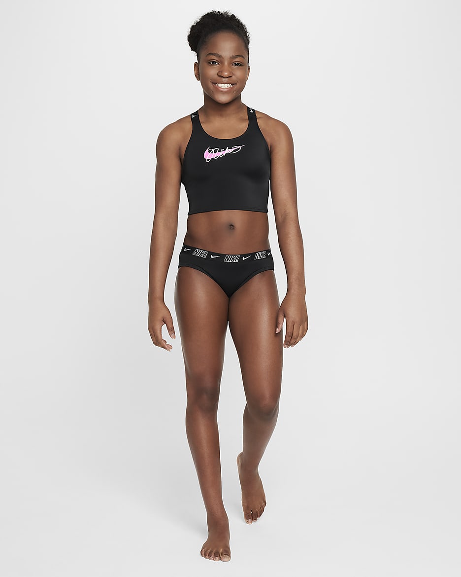 Nike Swim Older Kids' (Girls') Cross-Back Midkini Set - Black/White/Playful Pink