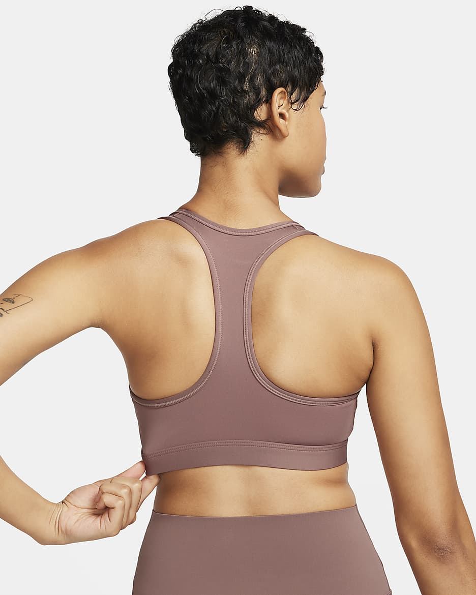 Nike Swoosh Medium Support Sport-BH mit Polster für Damen - Smokey Mauve/Weiß