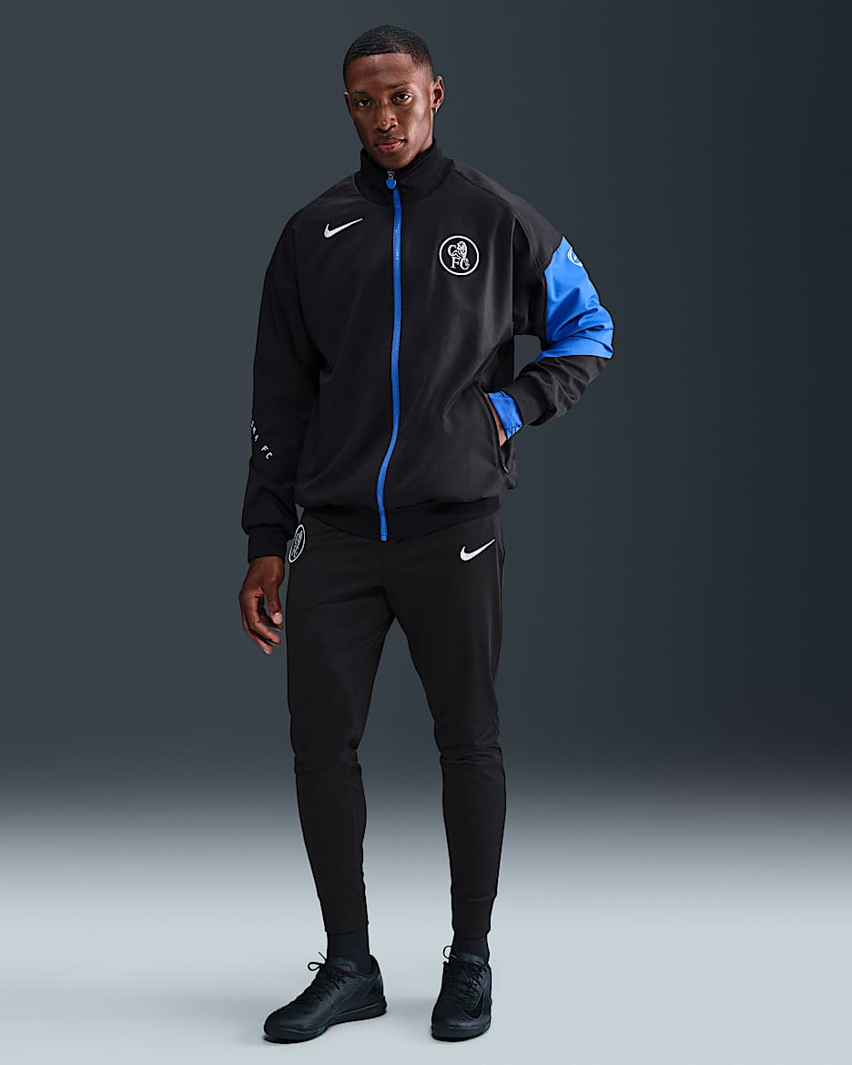 Chelsea F.C. Strike Third Men's Nike Dri-FIT Total 90 Football Knit Tracksuit Bottoms - Black/Field Silver