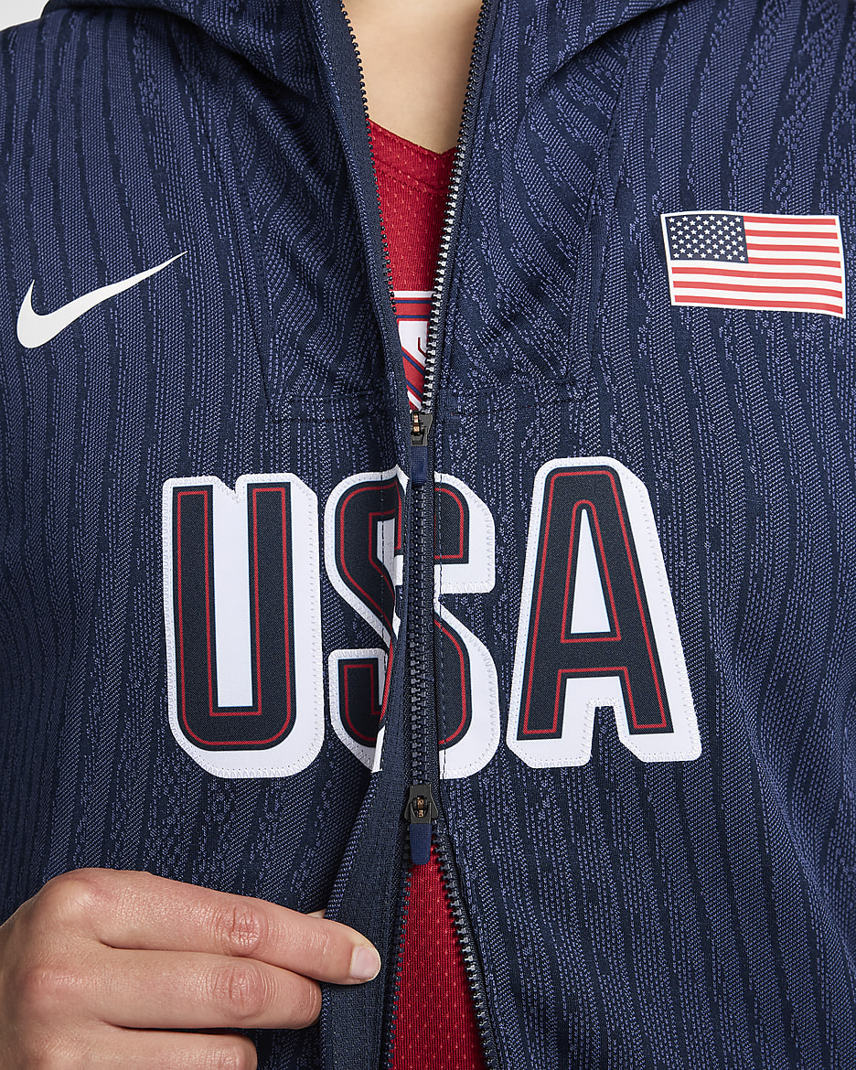 Chamarra de básquetbol Nike Dri-FIT ADV Game para mujer USA - Obsidiana/Obsidiana/Blanco