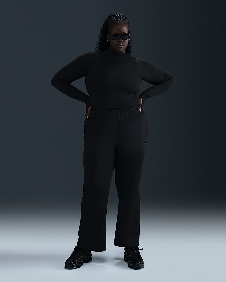 Pants de tejido Knit slim de tiro medio para mujer (talla grande) Nike Sportswear Windrunner - Negro/Negro/Blanco