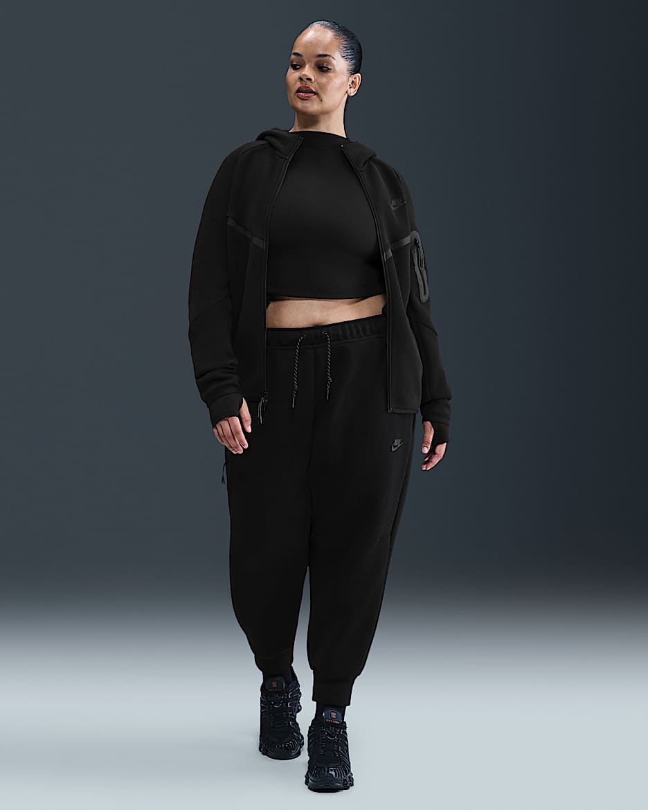 Nike Sportswear Tech Fleece joggingbroek met halfhoge taille voor dames (Plus Size) - Zwart/Zwart