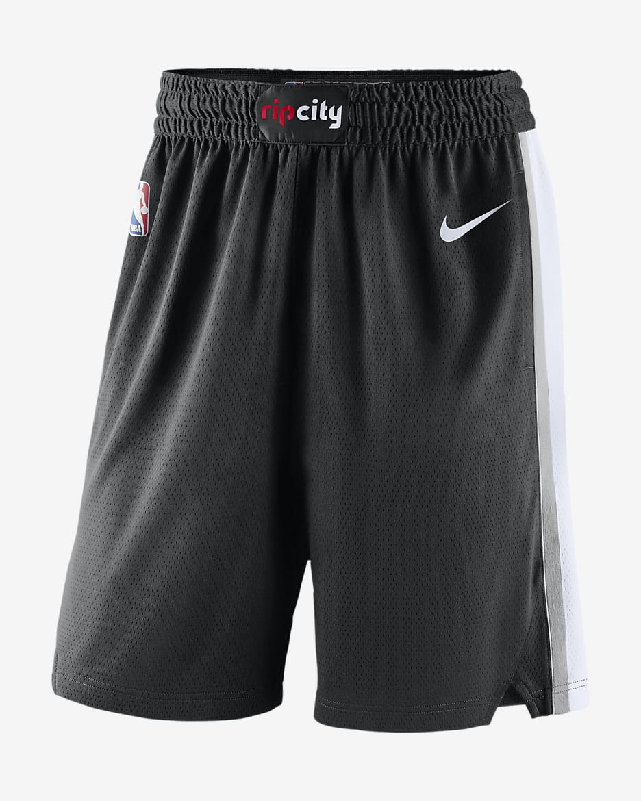Shorts Nike NBA Swingman para hombre Portland Trail Blazers Icon Edition - Negro/Blanco/Blanco