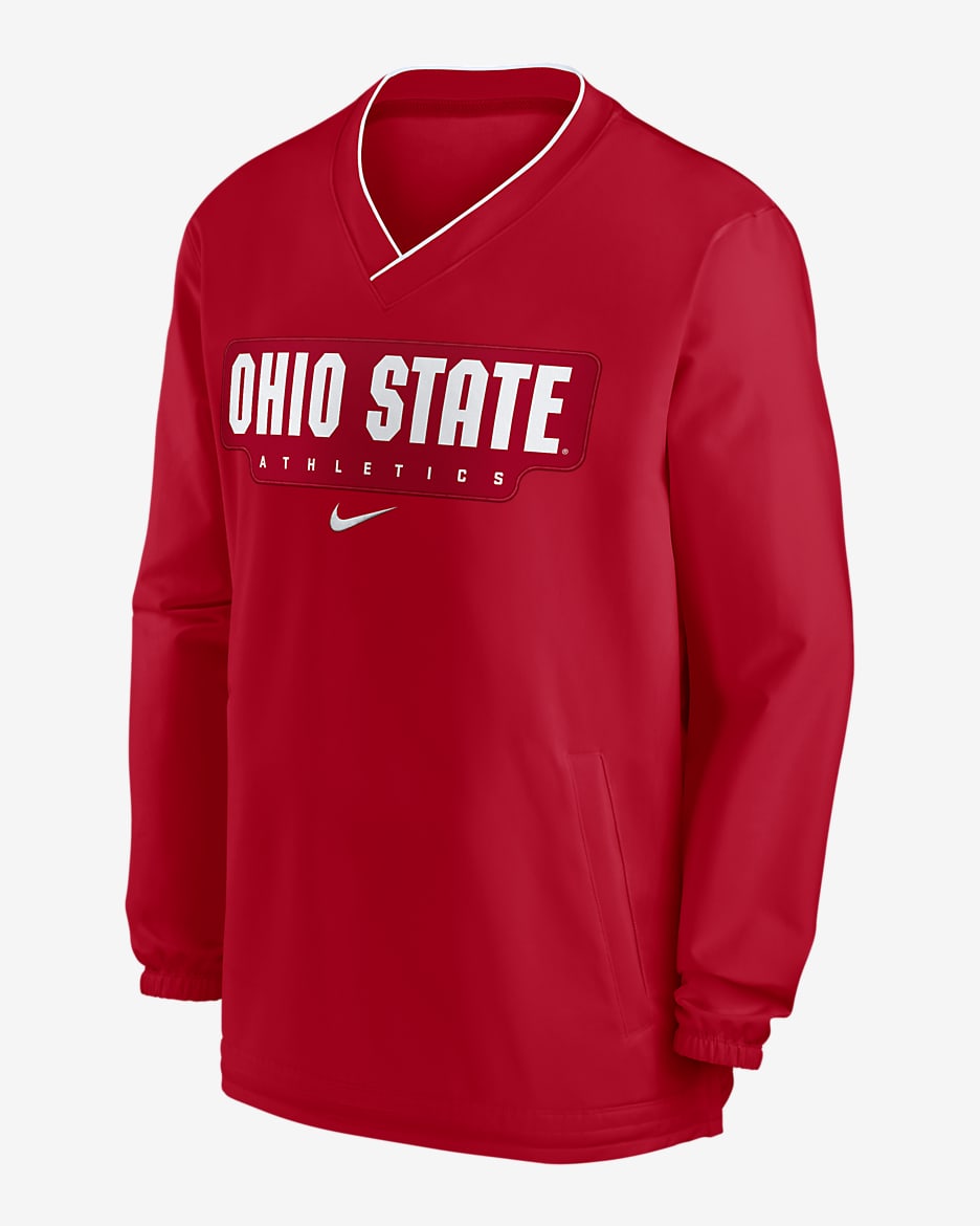 Rompevientos de manga larga universitario Nike para hombre Ohio State Buckeyes Sideline - Rojo