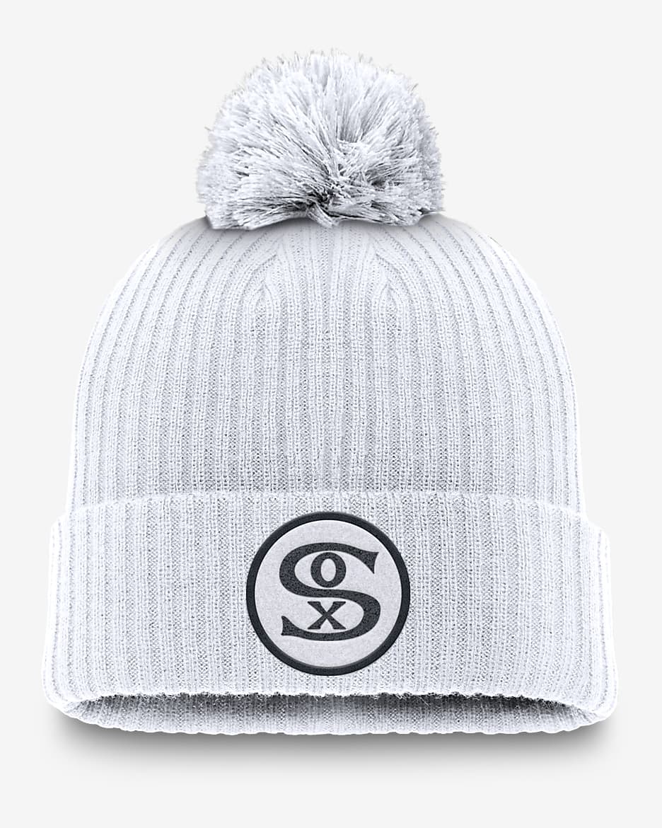 Chicago White Sox Cooperstown Peak Men's Nike MLB Cuffed Pom Beanie - White
