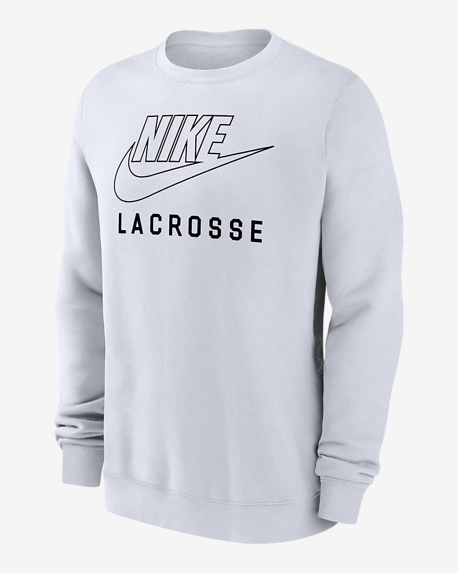 Nike Swoosh Club Fleece Men's Lacrosse Pullover Crew-Neck Sweatshirt - White